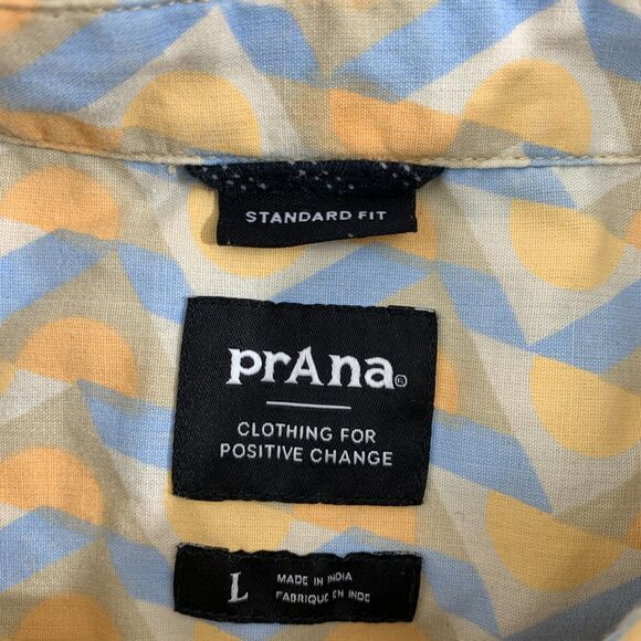 PrAna Mens Stimmersee Shirt Size Large Aura Glow Retro Geo Woven Standard Fit - Picture 7 of 10